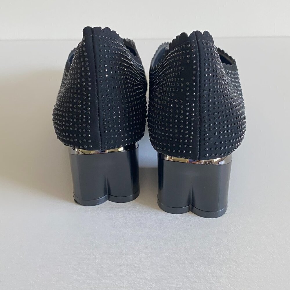 Black Mesh Rhinestone Sparkly Low Block Heel Comfort Pumps Sz 10 - Picture 8 of 10